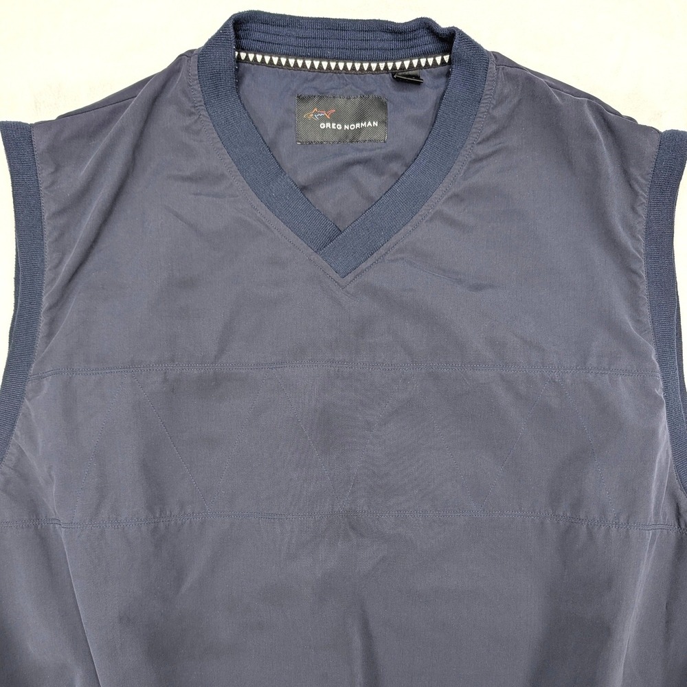 Greg Norman Mens XXL‎ Navy Blue V-Neck Golf Windbreaker Vest Ribbed Trim Shell